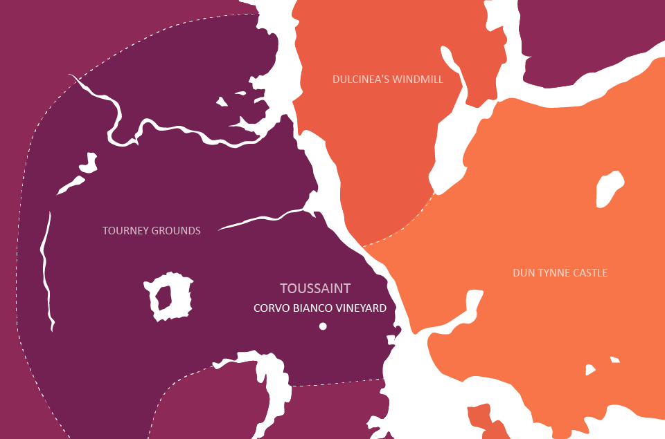 Map of Touissant showing the location of Corvo Bianco vineyard